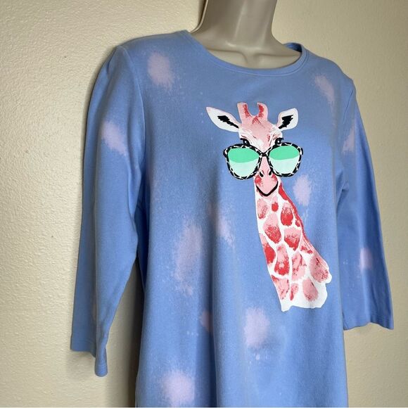 Kim Rogers Perfectly Soft Giraffe Sunglasses Blue Bleach Dyed Shirt Women Medium - Picture 2 of 10
